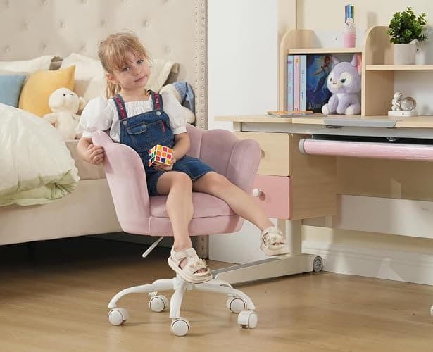 CIMOTA Cute Kids Desk Chair,Velvet Bedroom Chair Adjustable Child Computer Chair Swivel Shell Vanity Chairs for Girls Bedroom/Study Room, Light Pink thumbnail 6