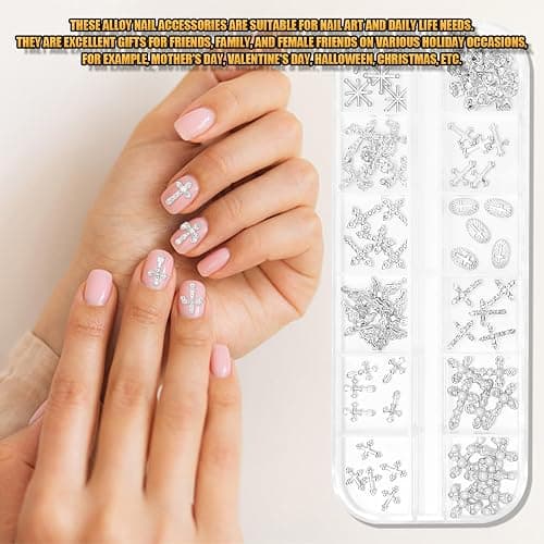 30 Pcs Kreuz Nagel Charms für Nagelkunst, 3D Metall Kristall Kreuz Nagel Dekorationen, Legierung Nagel Nieten und Strasssteine für Frauen Mädchen DIY Schmuck Handwerk Zubehör (C-Silber) thumbnail 3