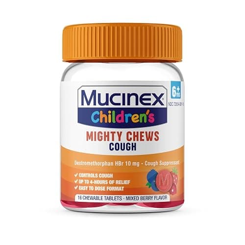 Mucinex Children's Mighty Chews Kids Cough Medicine Daytime And Nighttime Value Pack, Easy to Dose Cough Suppressant For Kids with Dextromethorphan, Mixed Berry Flavor, 32 Medicated Chewable Tablets thumbnail 12