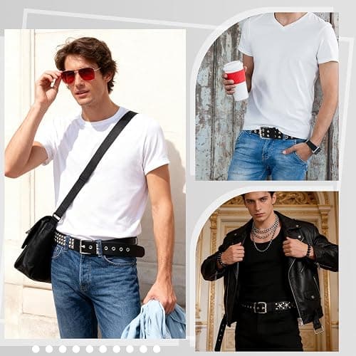 JATEBI 3 Pcs Y2K Black Studded Belt Metal Goth Punk Rock Belts with Shiny Pyramid Studded and Star for Women thumbnail 7