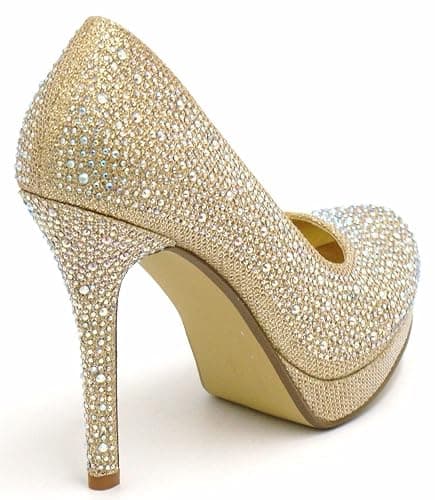 Womens Ladies HIGH Heel Sparkly Diamante Party Bridal Wedding Court Shoes thumbnail 2