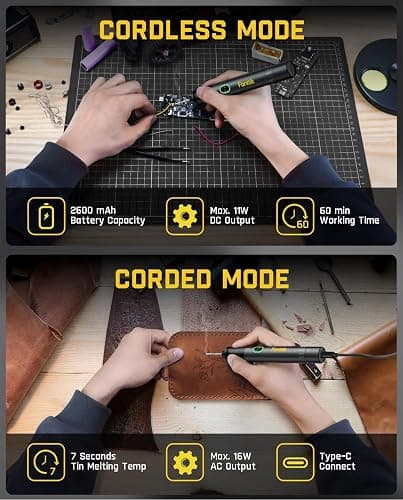 Fanttik T1 Max Soldering Iron Kit, Cordless Soldering Iron, 7 Seconds Fast Heating(390°F-840℉), Auto Sleep, 4 Precision Soldering Tips(C210), 360° Swivel Stand, Soldering Iron for Precision Repair thumbnail 3