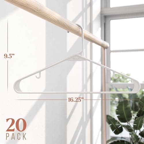 Plastic Hangers 20 Pack White - Clothes Hangers - Makes The Perfect Coat Hanger and General Space Saving Hangers for Closet and New Apartment Essentials - Percheros Ganchos para Colgar Ropa Hangars thumbnail 3
