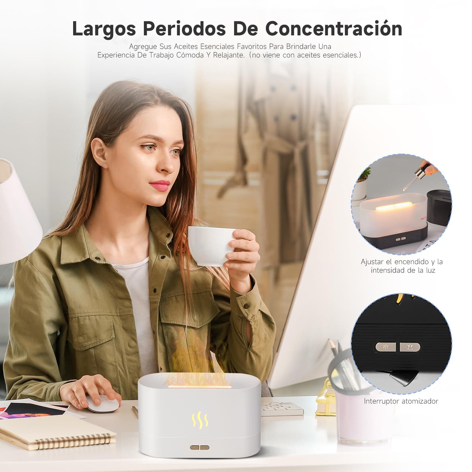 KCB 3 En 1 Humidificador en Forma de Llama, difusor de aceites Esenciales,con 2 Modos de Luz,para hogar,Oficina(Blanco) thumbnail 6