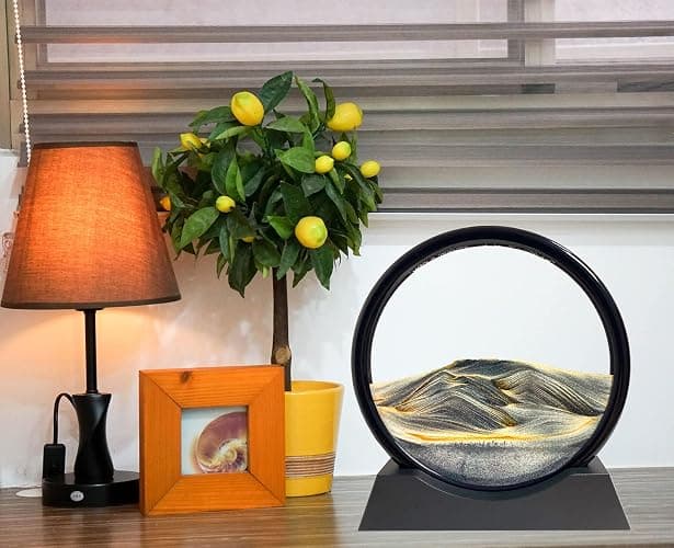SANDCLE Moving Sand Art Picture - Sand Art Liquid Motion 3D Deep Sea Sandscape, Round Glass Frame Display Flowing Sand Relaxing Toy for Desktop Home Office Work Ocean Decor(Black, 7") thumbnail 2