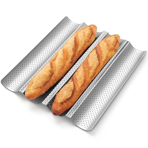 Pavsrmy Baguette Bread Pan, Premium Nonstick Perforated Baguette Pan for French Bread Baking, 4 Loaves Baguette Baking Tray for Sourdough, Italian Bread, Perfect for Creating Crisp Golden-Brown Crust - Image 1