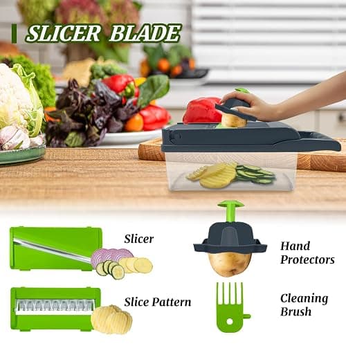 Vegetable Chopper, Multi-Functional 14 in 1 Food Chopper With 3 Blades and 5 Blades for Cutting Onions, Carrots, Tomatoes, Fruits thumbnail 4