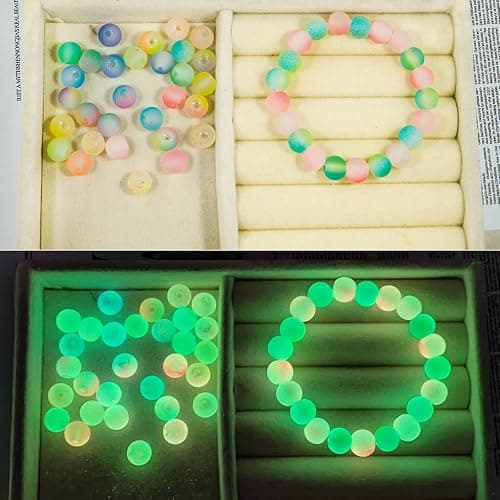 JHYlilia Glow in The Dark Glass Beads for Jewelry Making, 600Pcs 8MM 24 Grids Crystal Gemstone Beads Round Spacer DIY Craft Beads for Bracelet Necklace Earrings Phone Lanyard Wedding Decor thumbnail 7