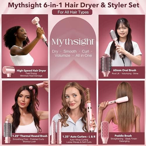 Mythsight Dual Voltage StyleVibe 8-in-1 Air Styler, Hair Dryer & Blow Dryer Brush with Travel Case - Auto Wrap Curls (L/R), Fast Drying, Thermal Brush for Blowouts & Frizz-Free Volume, No Heat Damage thumbnail 2