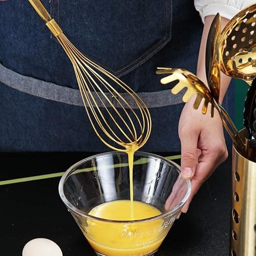 Gold Whisk, Berglander Whisk For Cooking With Titanium Gold Plating, Stainless Steel Balloon Whisk, Sturdy Kitchen Wire Whisk Set for Cooking, Baking, Blending, Beating, Dishwasher Safe, Easy to Clean thumbnail 6