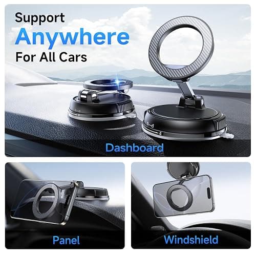 ANDERY Car Phone Holder for Magsafe [78+LBS Max Suction & 2400gf Magnetic] | 360° Adjustable Car Phone Mount, Phone Holders for Your Car for iPhone 17 Pro Max 16 15 14 13 12 Plus Air, Carbon Fiber thumbnail 2