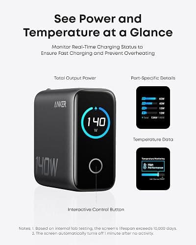 Anker Laptop Charger, 140W MAX USB C Charger, 4-Port Multi-Device Fast Charging, Advanced GaN Power Adapter, Intuitive Touch Controls, for MacBook, iPhone 17/16 Series, Samsung Galaxy, Pixel, and More thumbnail 5