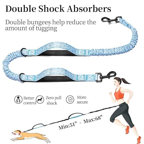 iYoShop Hands Free Dog Leash with Zipper Pouch, Blue Heart, Large | Waist Leash, Dual Padded Handles, Shock-Absorbing Bungee, Adjustable Waist Belt, Walking and Running thumbnail 5