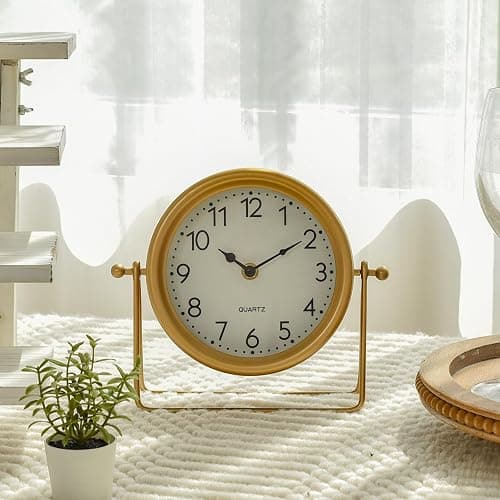 EMAX HOME Vintage Golden Table Clock - Elegant Battery Operated Office, Living Room, and Bedroom Clock with Minimalist Design Gold Table Decor 22x19.5x5.5cm thumbnail 5
