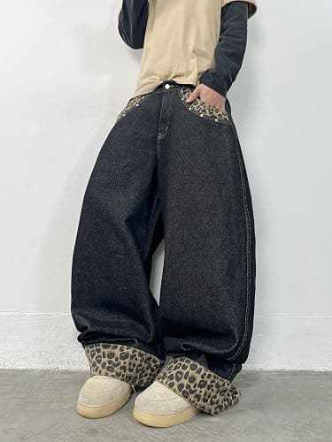 DFGIGT Men's Baggy Jeans Embroidered Wide Leg Vintage Jeans Hip Hop Loose Fit Denim Pants Streetwear thumbnail 2