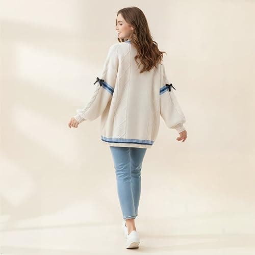 Shebote Womens Cute Sweet Cardigan Sweater Long Sleeve V-Neck Bowknot JK School Uniform Cardigans Knitted Sweaters thumbnail 6