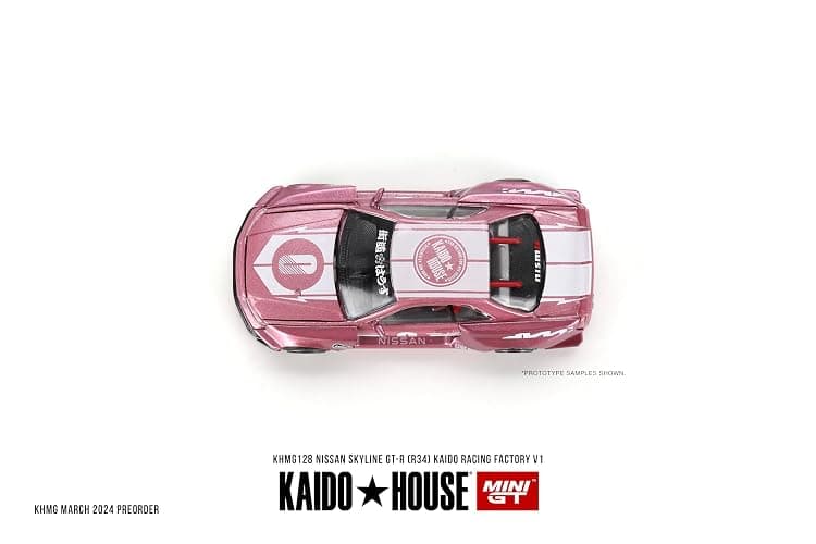 True Scale Miniatures Model Car Compatible with Nissan Skyline GT-R (R34) Kaido Racing Factory V1 Pink 1/64 Diecast Model Car Kaido House KHMG128 thumbnail 4
