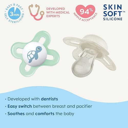 MAM Original Start Matte Baby Pacifiers 0-3 Months Newborns, BPA-Free Skin Soft Silicone Nipple, Developed with Medical Experts, Easy to Clean, 4 Count with Sterilizer Case thumbnail 2