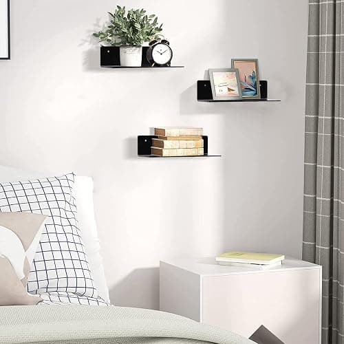 luium 9 Inch Acrylic Floating Shelf No Drill Adhesive Wall Shelf Set of 4 for Funko Pop Storage, Floating Shelves Damage-Free Expand Wall Space for Living Room, Bathroom, Gaming Room, Office - Black thumbnail 7