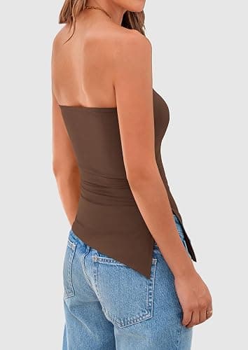 PRETTYGARDEN Womens Summer Tube Tops 2026 Trendy Strapless Ruched Going Out Tops Outfits Asymmetrical Bandeau Shirts thumbnail 9