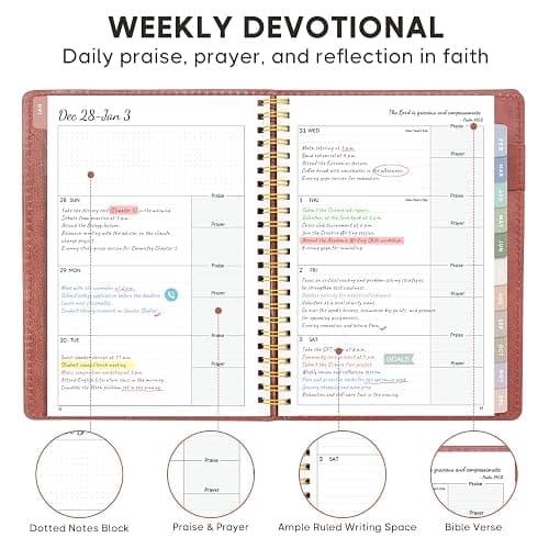 2026 Christian Planner, Bible Planner & Prayer Journal A5 Spiral Bound, Weekly & Monthly Faith Planning for Women & Men (Brown) thumbnail 5