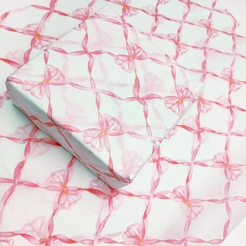 10 Sheets 50× 70 cm Pink Bow Tissue Paper, Gift Wrapping Paper with Bow Print for Baby Showers, Birthdays, Weddings & Crafts thumbnail 5