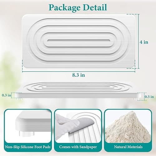 MAGKOTA Water Absorbing Stone Tray, Quick Drying Diatomite Bathroom Tray Countertop, Stone Drying Mat for Kitchen Counter, Soap Dish Dispenser Vanity Organizer, White-A-8.3" x 4" thumbnail 2