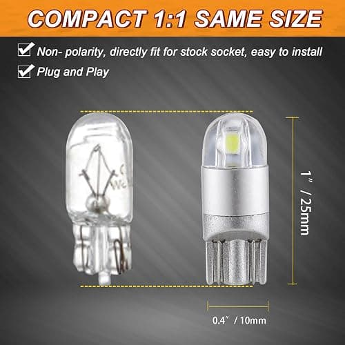 Auxbeam 194 LED Bulb, 168 T10 W5W Bulbs 6000K White, 3030 Chips T10 2825 Replacement Bulb for License Plate Lights, Dome Map Light, Courtesy Light Bulbs (2 PCS) thumbnail 6