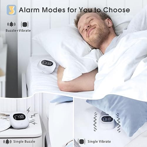 Bed Shaker Alarm Clock for Bedroom - Compact Wireless Alarm Clock with Child Lock for Traveling, 3 Vibration Levels Rechargeable Alarm Clock, LCD Display with Big Snooze, 12/24Hr & DST thumbnail 3