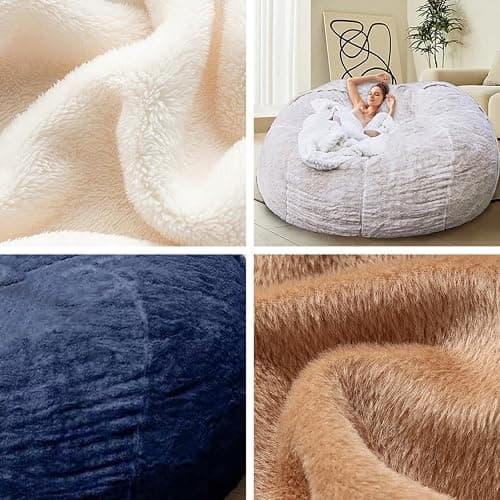HDMLDP Bean Bag Chair for Adults Kids Without Filling Comfy Fluffy Oversized Round Beanbag Chair Lazy Sofa Cover for Reading Chair Floor Chair, 3.5FT, Black thumbnail 4