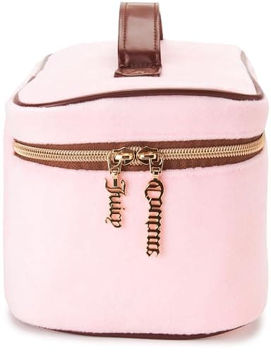 Juicy Couture Pink Makeup Bag Cosmetics Organizer Travel Essentials Train Case Gold Terroir Dog Rhinestone Crown Velour thumbnail 4
