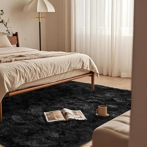 Black Rugs for Bedroom 4x5.9 ft - Ultra Soft Faux Fur Area Rug - Plush Non-Slip Shaggy Carpet for Living Room, Cozy Fluffy Rug for Kids Boys Girls Dorm Nursery Room, High Pile Floor Carpet thumbnail 5