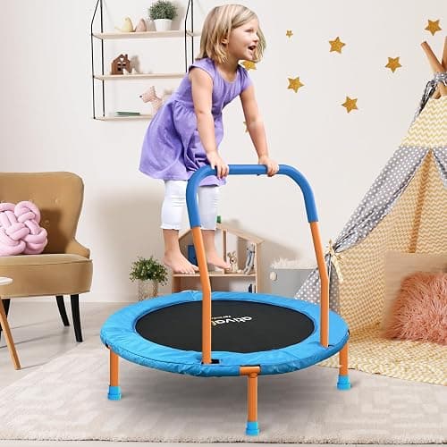 Ativafit 36inch Mini Toddler Trampoline for Kids Ages 1-6 Indoor Outdoor Folding Small Rebounder Trampoline with Foam Handle Safety Padded Cover Fun for Kids - Orange and Blue thumbnail 8