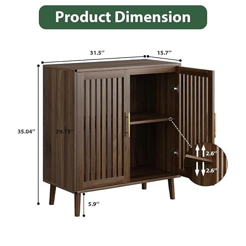 Morwdxef Buffet Cabinet with Storage Walnut Sideboard with Grille Doors&Adjustable Shelf, Wood Coffee Bar Storage Cabinet for Kitchen Living Room Entryway (31.5 Inch) thumbnail 2