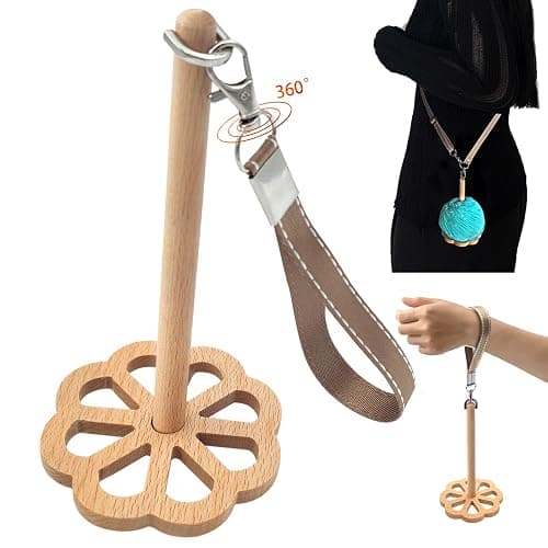 Wrist Yarn Holder, Portable Wrist Yarn Ball Minder Stand with Crossbody Strap Wooden Twizzling Yarn Organizer Storage Knitting Supplies Crocheting Gift for Craft Lover (Solid Wood) - Camel - Image 1