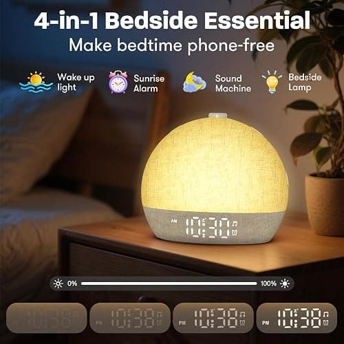 Wake Up Light Sunrise Alarm Clock, White Noise Sound Machine with 30 Soothing Sounds, Dimmable Night Lights, Sleep Aid, Snooze, Timer, Loud Alarm Clock for Heavy Sleepers Adults Kids, Ideal for Gift thumbnail 2