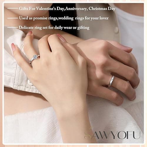sawyofu Sterling Silver Adjustable Rings For Women 4pcs Cubic Zirconia 925 Silver Plated Wedding Stacking Rings Sets For Women Jewellery thumbnail 5
