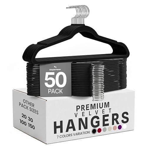 Utopia Home Velvet Hangers, Black, 50 Pack | Luxury Non-Slip Slim Pant & Coat Hangers | Strong Space-Saving Clothes Hangers | 360° Swivel Hook - Image 1