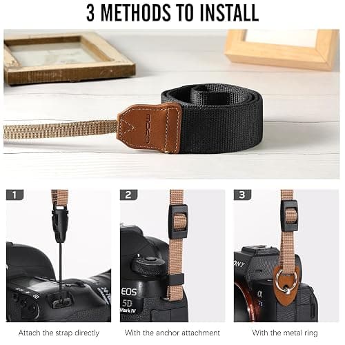 MoKo Camera Strap, Cotton Woven Camera Strap, Adjustable Universal Neck & Shoulder Strap for Video Camcorder, Binoculars, and Nikon/Canon/Sony/Minolta/Panasonic/SLR/DSLR Digital Cameras, Black thumbnail 3