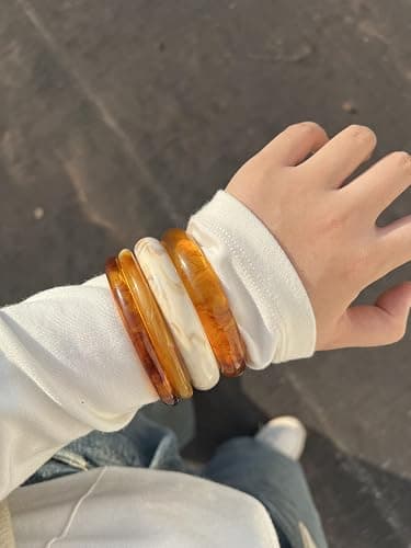 ÌF ME Acrylic Bangles Bracelets for Women, Irregular Acrylic Resin Chunky Bracelets Geometric Fashions Thick Statement bangle Set thumbnail 4