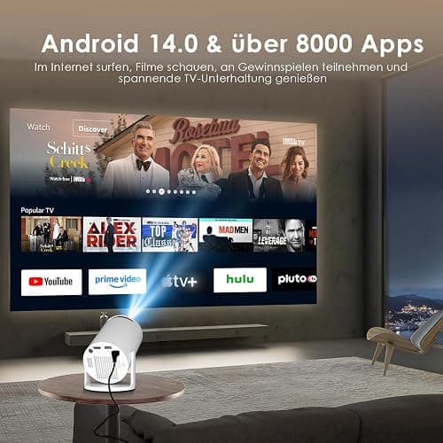 Salange Mini Beamer 2026,4K Unterstützt Smart Projektor Android 14, Tragbarer mit WiFi 6 und Bluetooth 5.4 Auto Keystone, Klein Handy Beamer Heimkino Outdoor,270°Dreh kompatibel,Weiß thumbnail 2