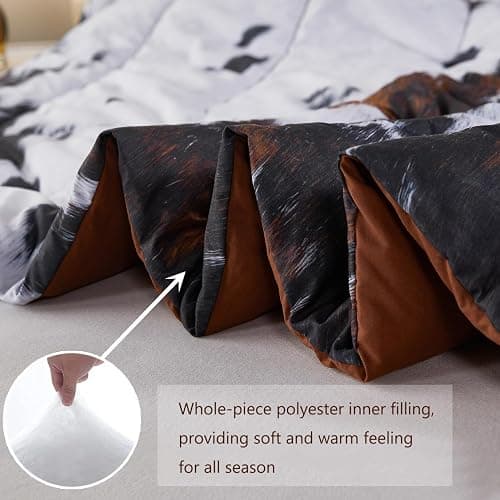 PERFEMET Black King Size Comforter Set 3 Pieces Cow Print Bedding Set Western Farmhouse Rustic Bed Comforter Animal Cowhide Quilt Set for Bedroom Decoration thumbnail 5