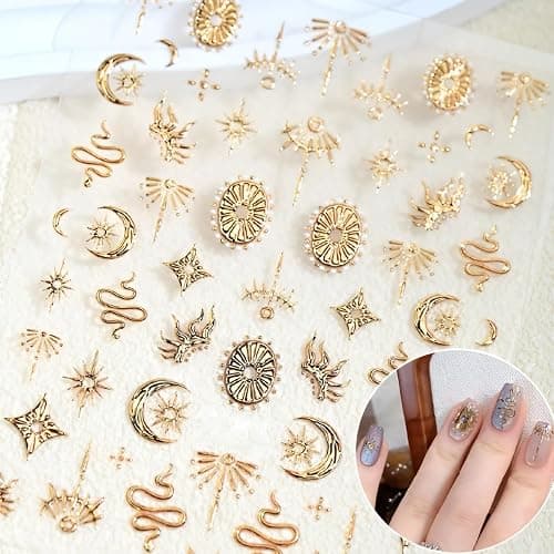 5D Embossed Gold Nail Art Stickers Star Nail Stickers for Nail Art Moon Star Nail Decals Snake Nail Design Gold Nails Supplies for Women Girls DIY Nails Decoration Accessories thumbnail 4