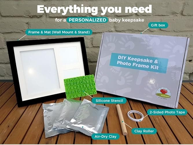 Baby Hand & Footprint Clay Keepsake Photo Frame Kit - w/Silicone Stencil for a Personalized Gift. Wood Frame, Wall/Table Mount. Perfect Registry, Baby Shower, New Mom, Birthday & Newborn Gift - Black thumbnail 4