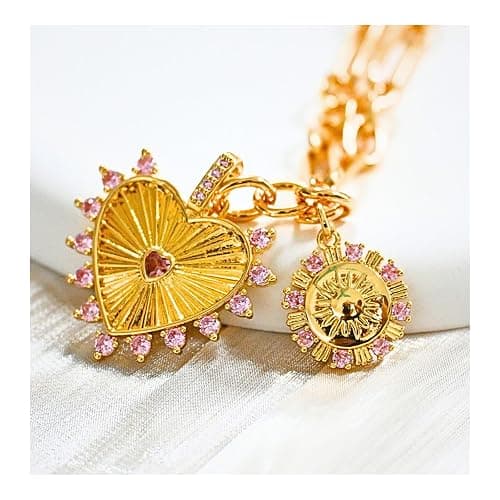 Chmnigma Chunky Gold Heart Necklaces for Women 18K Gold Plated Charm Necklace Sun Pendant Chain Jewelry. thumbnail 5