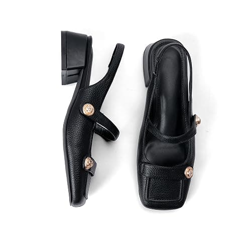 Slingback Mary Jane Heels for Women Low Block Heel Closed Square Toe Pump Shoes Heels Classic Daily Office Dressy Shoes thumbnail 4