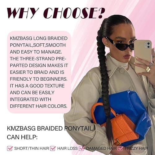 Kmzbasg 2PCS Long Braid Ponytail Extension with Hair Tie DIY Wrap Around Synthetic Hairpiece Natural Soft Fluffy Style for Women’s Daily Wear thumbnail 7
