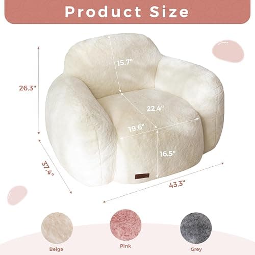 MAXYOYO Bean Bag Chair, Comfy Pebble Shaped Single Bean Bag Sofa for Adults, Stuffed Floor Sofa with Supportive Backrest & Armrests, Modern Faux Fur Accent Chair for Living Room & Bedroom, Beige - Standard - Beige thumbnail 2