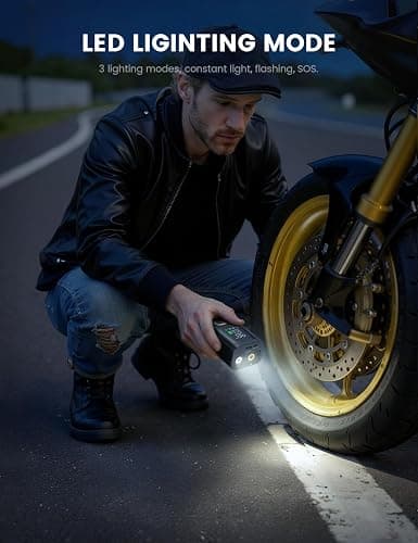 Lamicall Car Tire Inflator Portable Air Compressor, 4X Faster, 150 PSI | with Auto Stop, Rechargeable, Pressure Gauge Display, LED Light, Car Accessories Automatic Air Pump for Motorcycle Bike Ball thumbnail 7