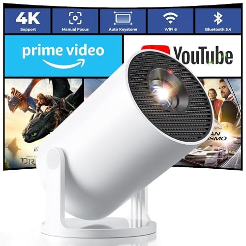 [Built-in Apps & 2026 Upgraded] Mini Projector 4K 1080P Support | 20000 Lumens Portable Projector with Android 14, Auto Keystone, WiFi 6, Bluetooth 5.4, Rotatable 180° for Bedroom/Indoor - Image 1